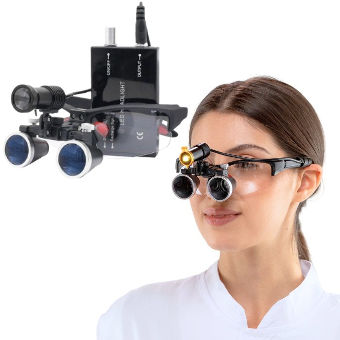 Lupa X1 con Lentes de 2.5x o 3.5x y Lámpara Frontal de 5 Watts