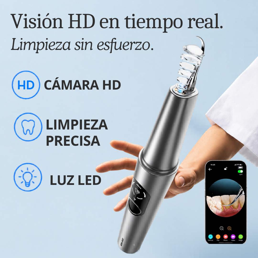 Limpiador dental ultrasónico con cámara HD: visión en vivo, limpieza precisa y luz LED